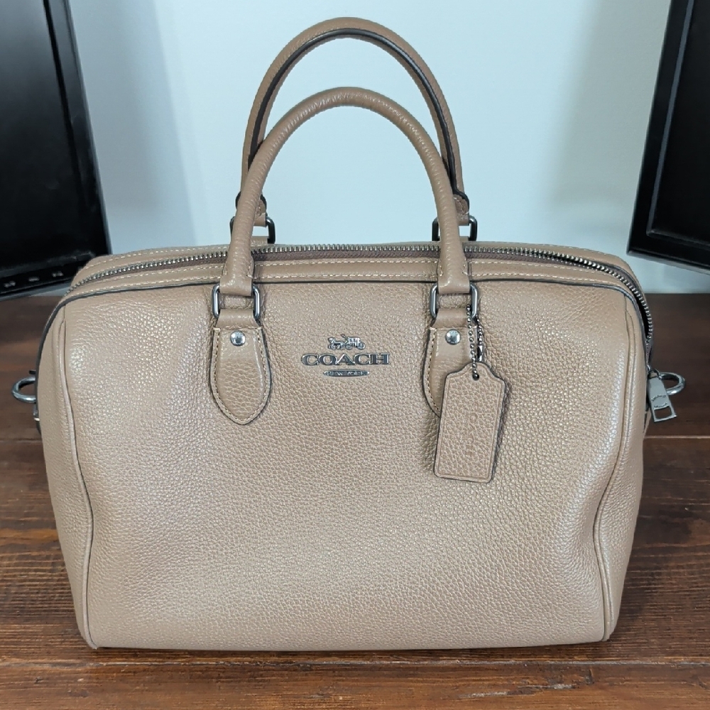 Coach Pebbled Leather Satchel in Taupe